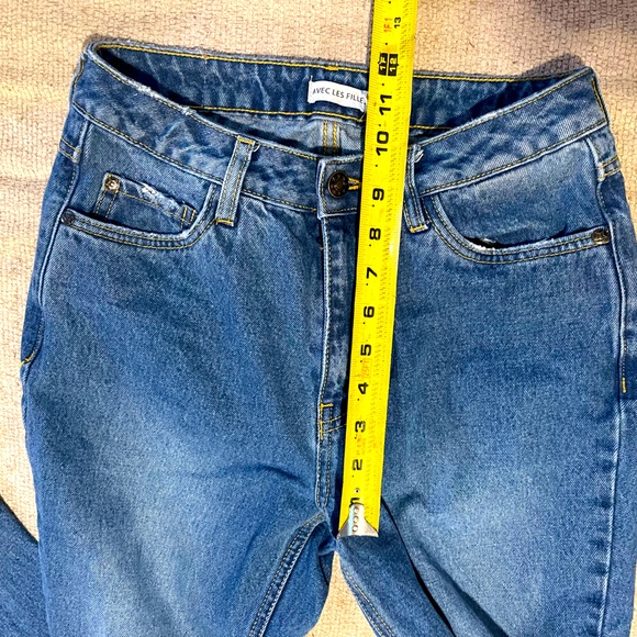Split hem 26 “avec les filles” denim jeans distressed flare - Picture 6 of 9